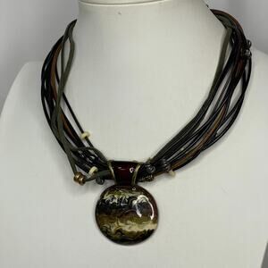 Chico's pendant necklace tribal bohemian boho enameled signed costume jewelry